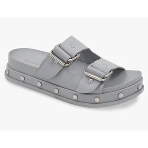 NEW BCBG‎ Grey Bamba Double Buckle Platform Slide Sandals Size 9